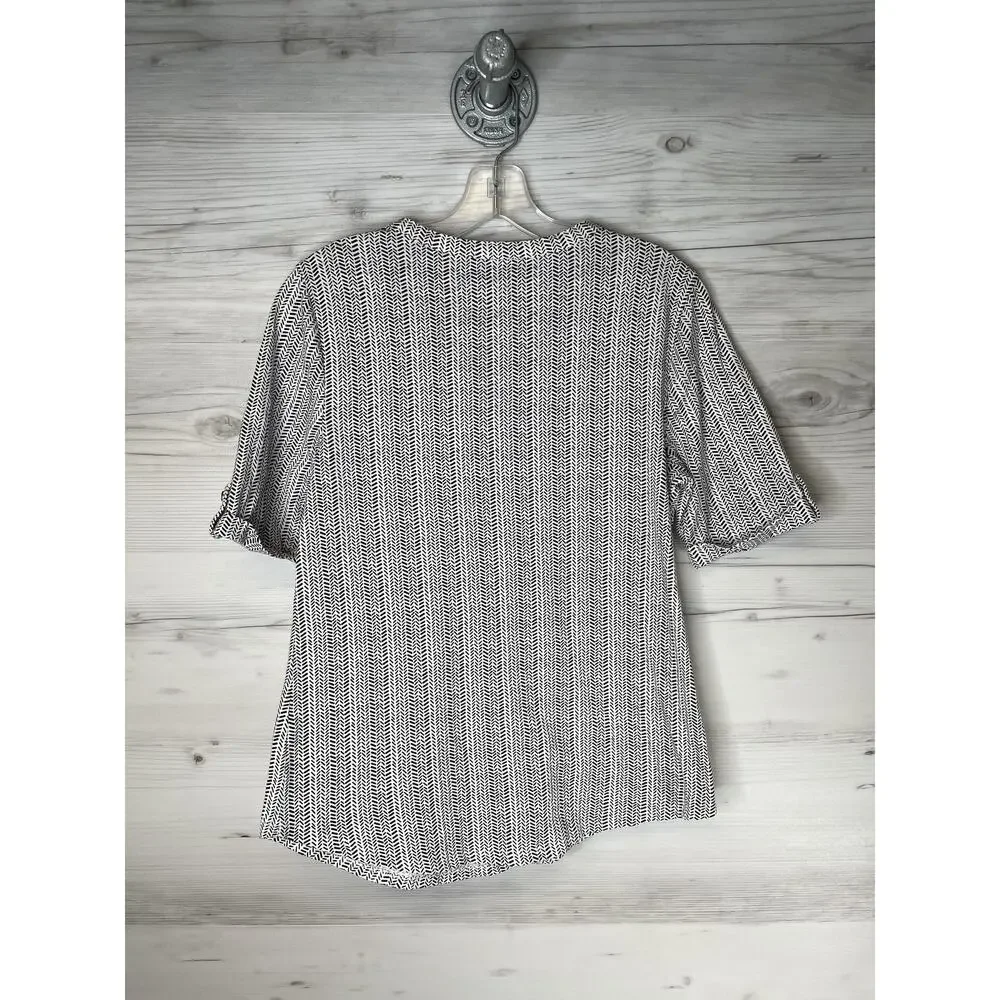Croft‎ & Barrow Henley Shirt Womens Small Black White Print Short Sleeve